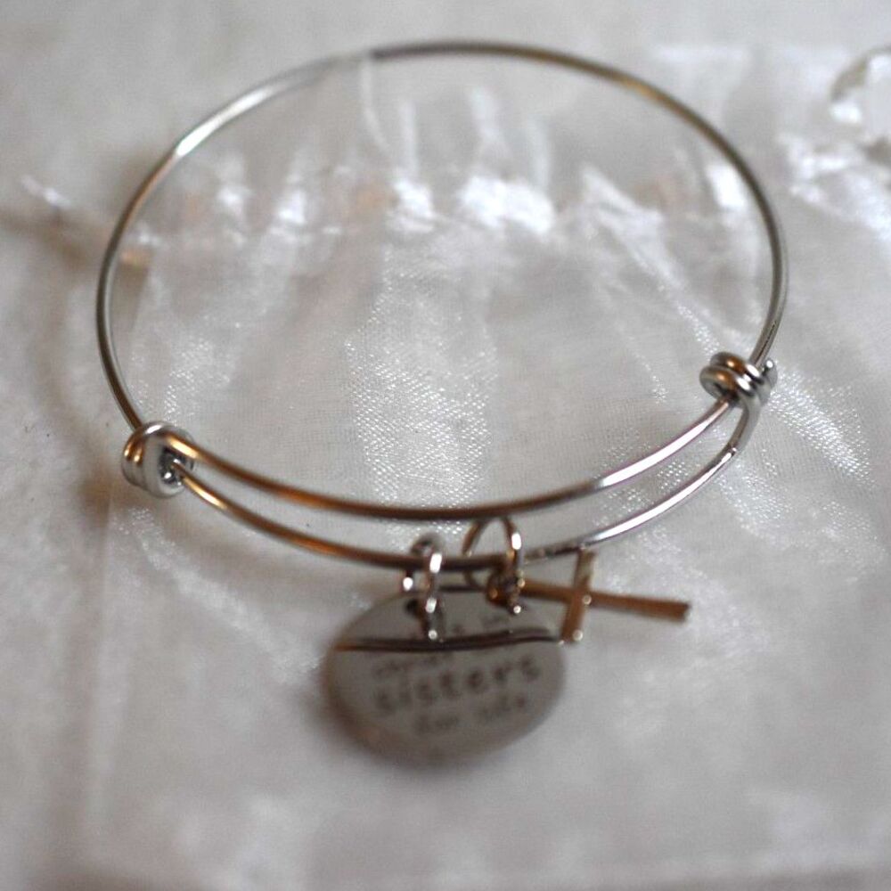 NWOT Spiritual Silver Tone Sisters In LIfe Religious Charm Bracelet